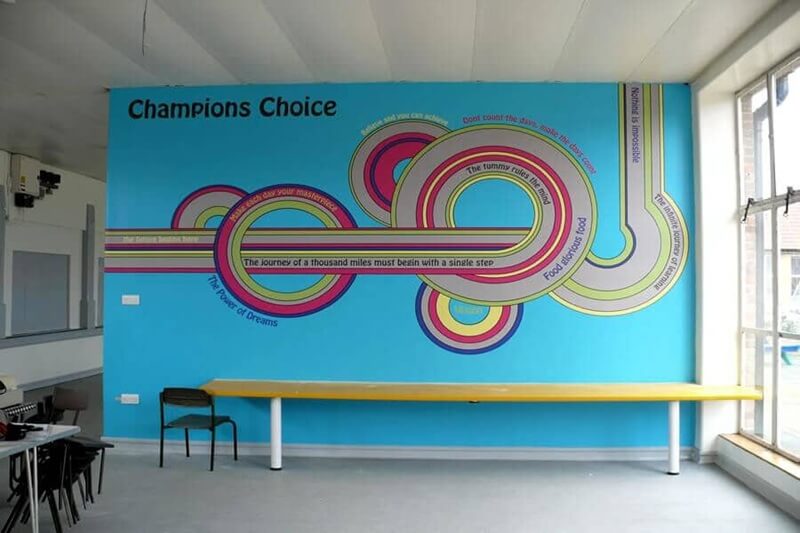 An image of the services dining hall wall graphics.